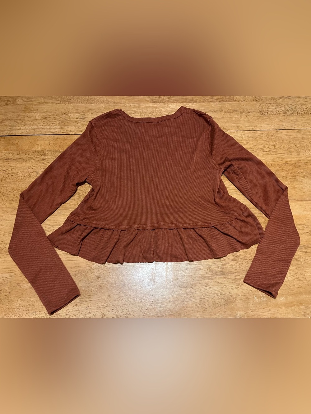 Altar’d State Rust Ribbed Ruffle Hem Long Sleeve Top XS - Picture 9 of 9